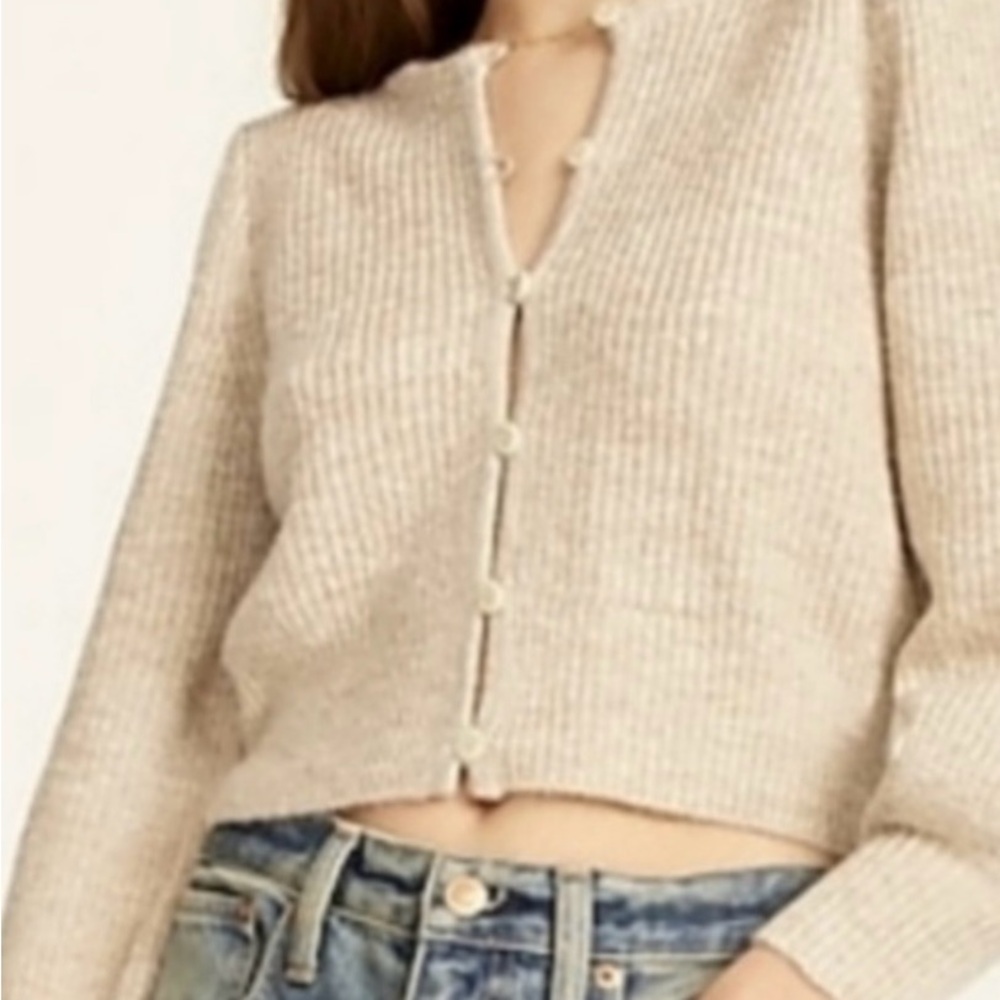 J Crew Puff Sleeve Cardigan, Cream,  XS